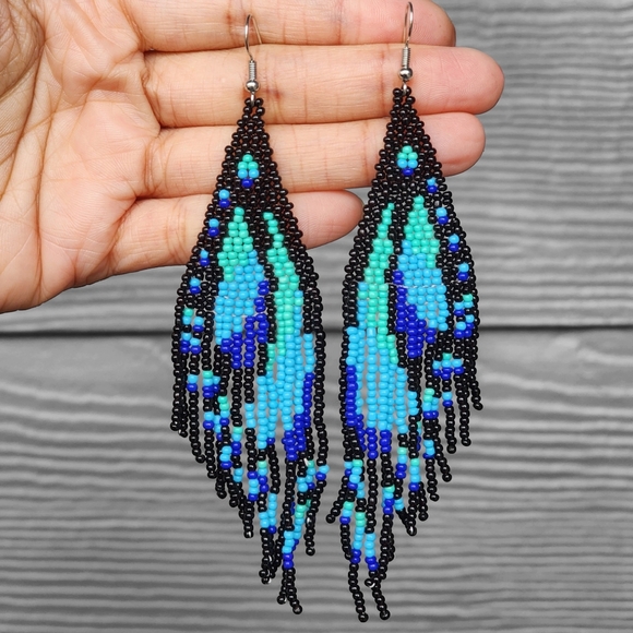 Boheme Jewelry - Butterfly Boho Beaded Fringe Earrings Handmade Black Statement Jewelry Boheme